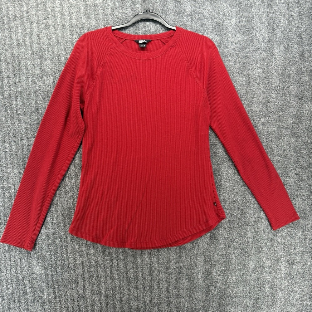 Eddie Bauer Top Womens M Red Thermal Henley Fitted Casual Boho Cottagecore Farm